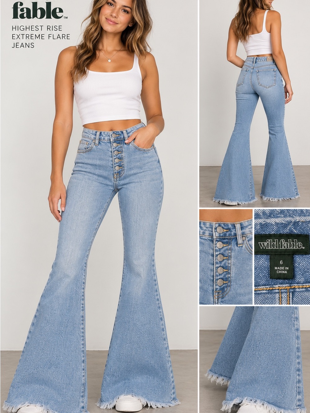 Wild Fable Highest Rise Extreme Flare Jeans Size 6 Light Wash Raw Hem